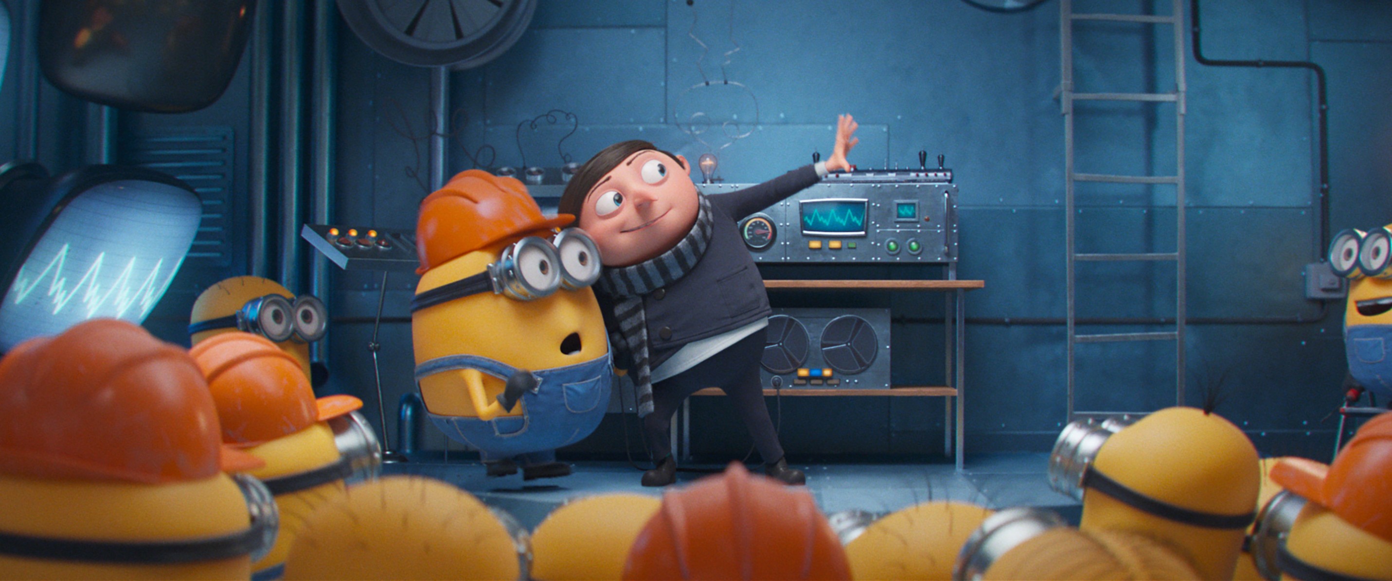 MINIONS: THE RISE OF GRU, (aka MINIONS 2: THE RISE OF GRU), center, Otto (voice: Pierre Coffin), Gru (voice: Steve Carell), 2022. © Universal Pictures / Courtesy Everett Collection