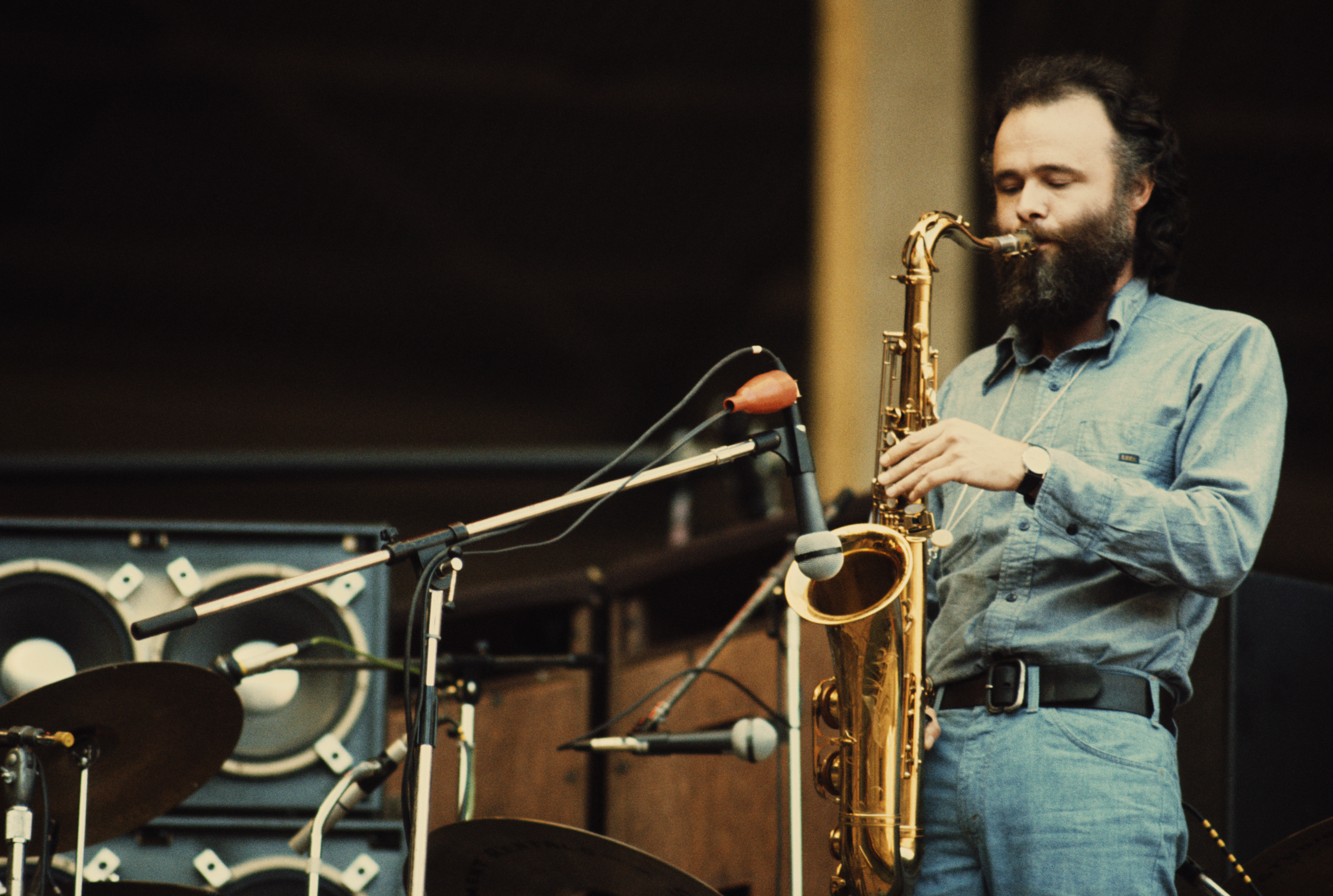 Canadian musician Garth Hudson performing with rock group The Band, at Wembley Stadium, London, 14th, September 1974. The Band are supporting Crosby Stills Nash and Young. (Photo by Michael Putland/Getty Images)