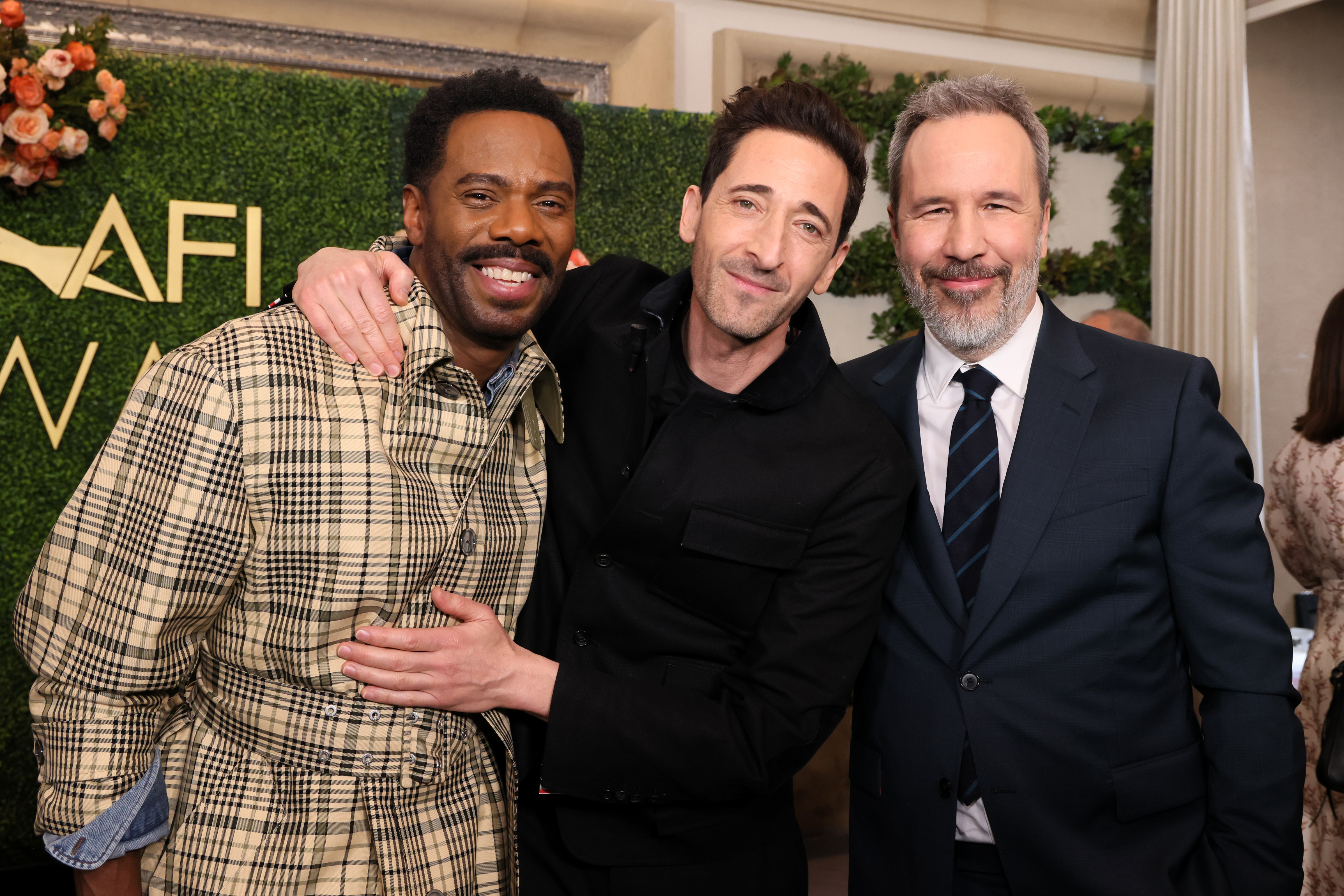 LOS ANGELES, CALIFORNIA - FEBRUARY 06: (L-R) Colman Domingo, Adrien Brody and Denis Villeneuve attend the AFI Awards at Four Seasons Hotel Los Angeles at Beverly Hills on February 06, 2025 in Los Angeles, California.  (Photo by Rodin Eckenroth/Getty Images for AFI)