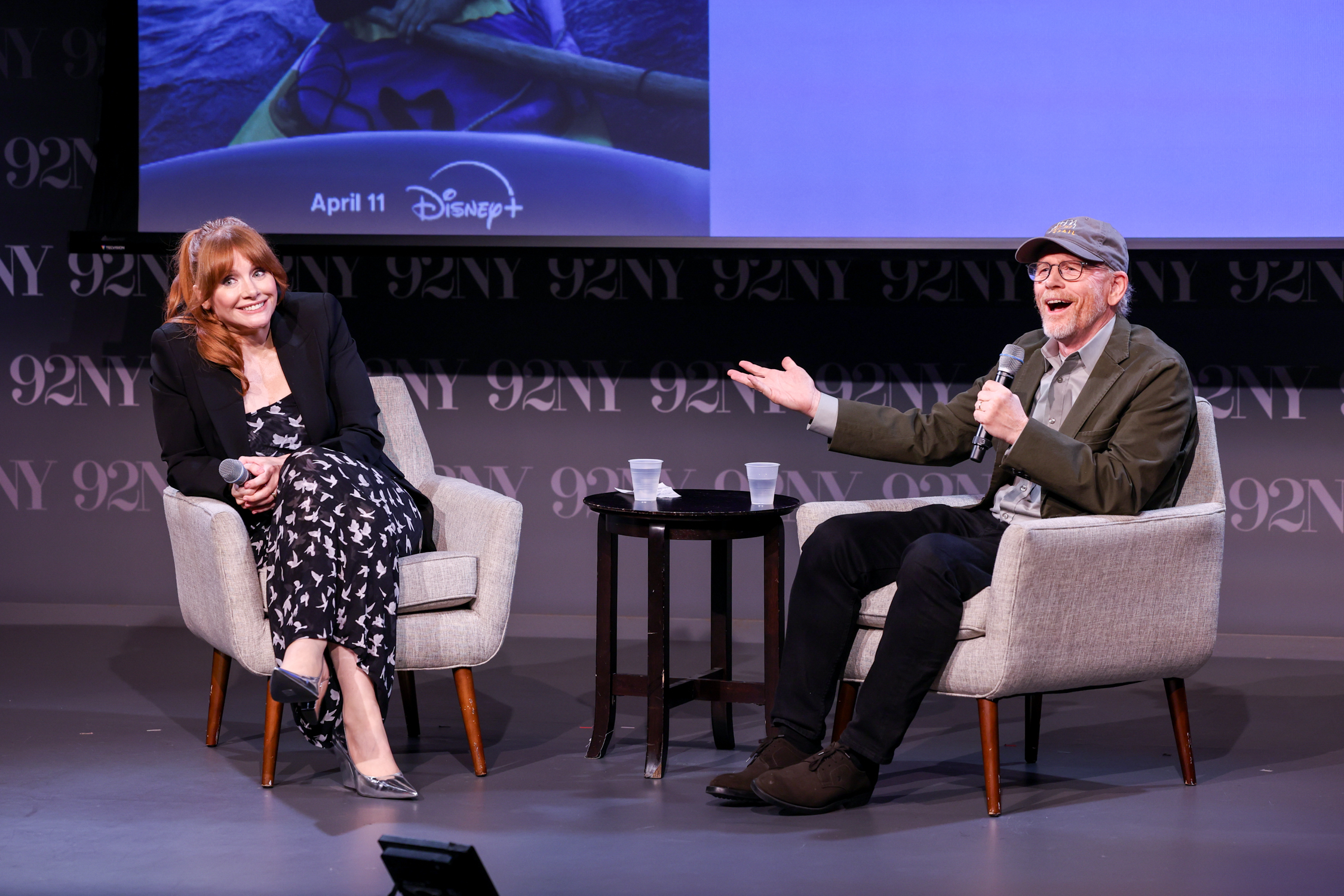 “Pets” director Bryce Dallas Howard is joined by her dad Ron Howard during an event at 92NY in New York City promoting the new Disney+ documentary.