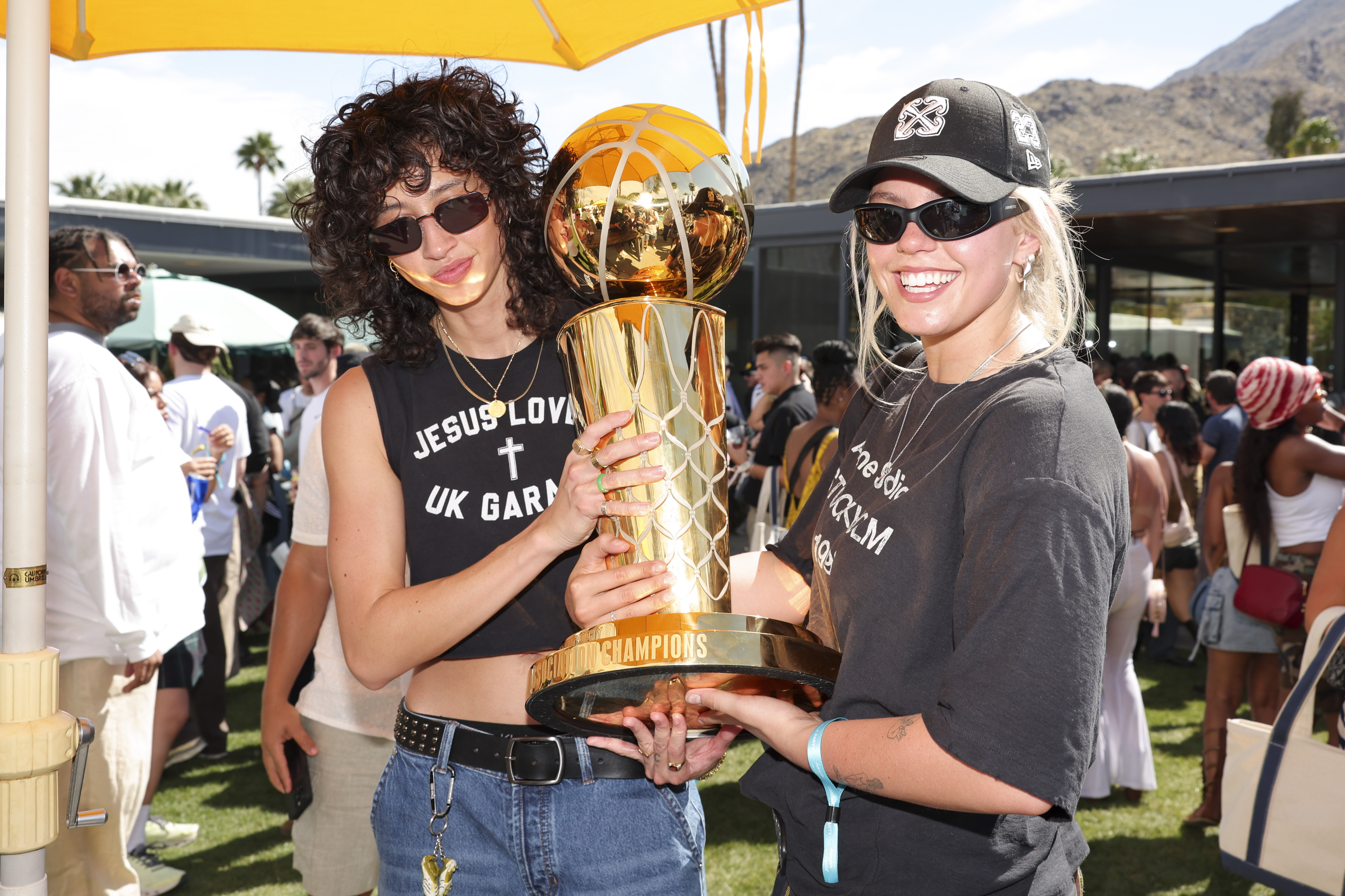 Towa Bird, Renee Rapp at the 2025 Interscope and Capitol Records Coachella Party on April 12, 2025 in Palm Springs, California.