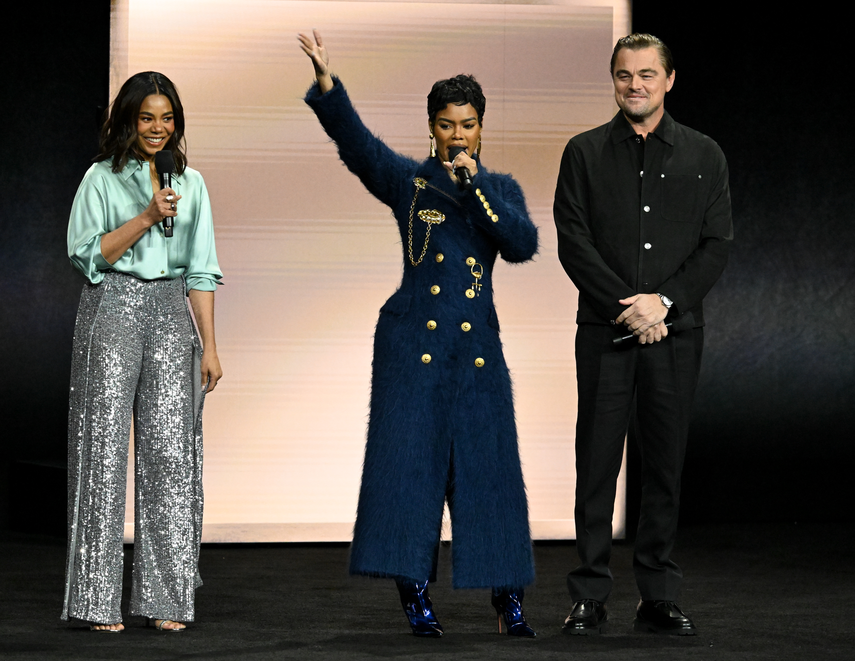 Regina Hall, Teyana Taylor, Leonardo DiCaprio at the Warner Bros. Pictures “The Big Picture” Presentation Press Line as part of CinemaCon 2025 at Caesars Palace on April 01, 2025 in Las Vegas, Nevada.