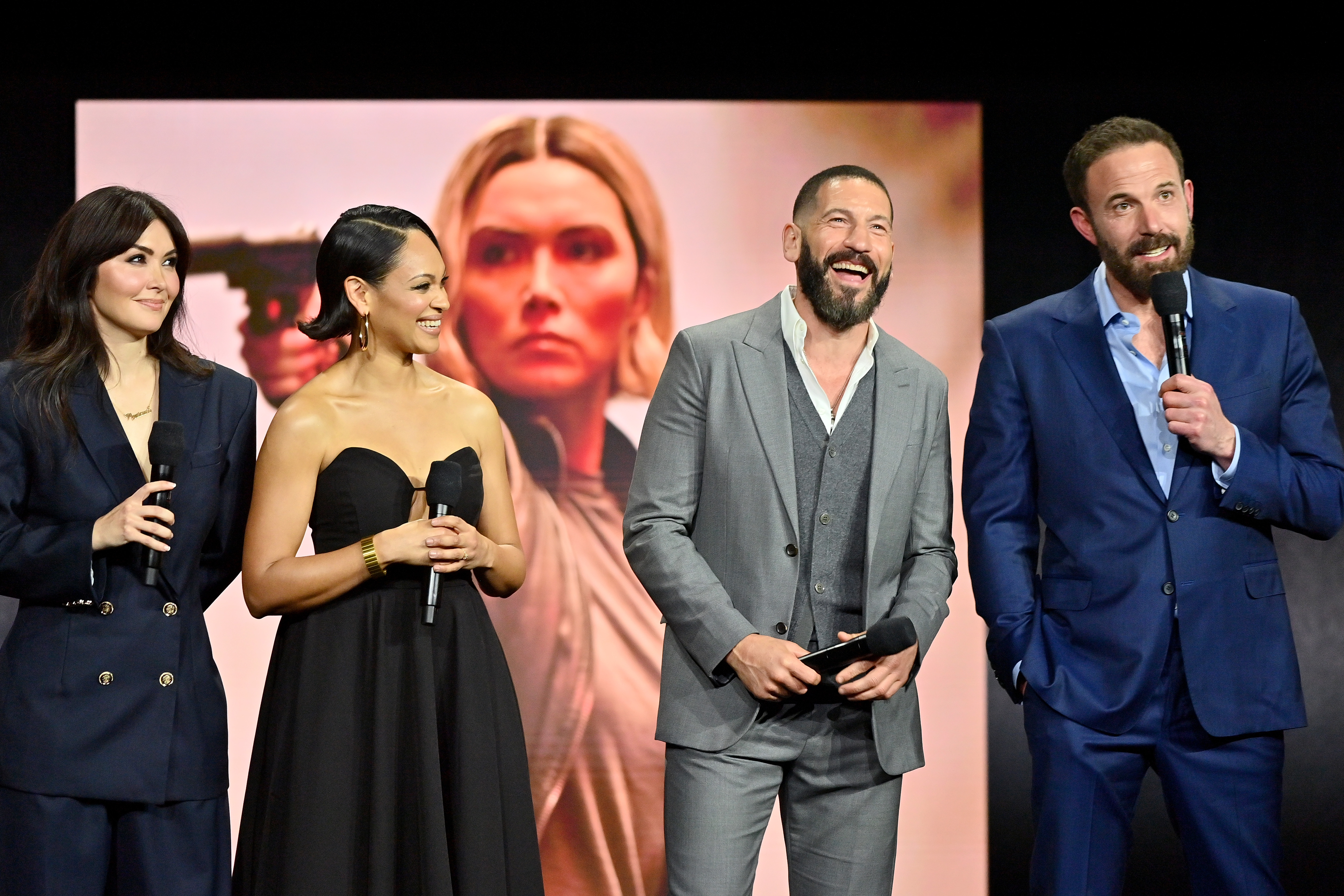 LAS VEGAS, NEVADA - APRIL 02: (L-R) Daniella Pineda, Cynthia Addai-Robinson, Jon Bernthal and Ben Affleck speak onstage during CinemaCon 2025 – Amazon MGM Studios Invites you to an Exclusive Presentation of its Upcoming Slate at The Colosseum at Caesars Palace during CinemaCon, the official convention of Cinema United, on April 2, 2025, in Las Vegas, Nevada. (Photo by Jerod Harris/Getty Images for CinemaCon)
