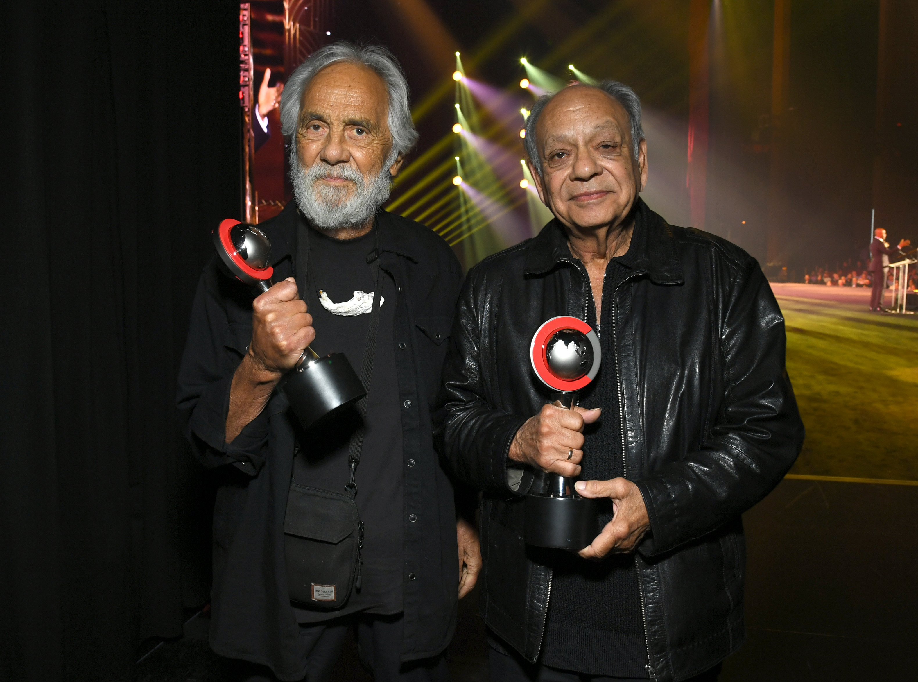 LAS VEGAS, NEVADA - APRIL 03: (L-R) Tommy Chong and Cheech Marin, recipients of the Career Achievement in Comedy award, attend The CinemaCon Big Screen Achievement Awards Brought to you by The Coca-Cola Company at OMNIA Nightclub at Caesars Palace during CinemaCon, the official convention of Cinema United, on April 3, 2025, in Las Vegas, Nevada. (Photo by Alberto E. Rodriguez/Getty Images for CinemaCon)