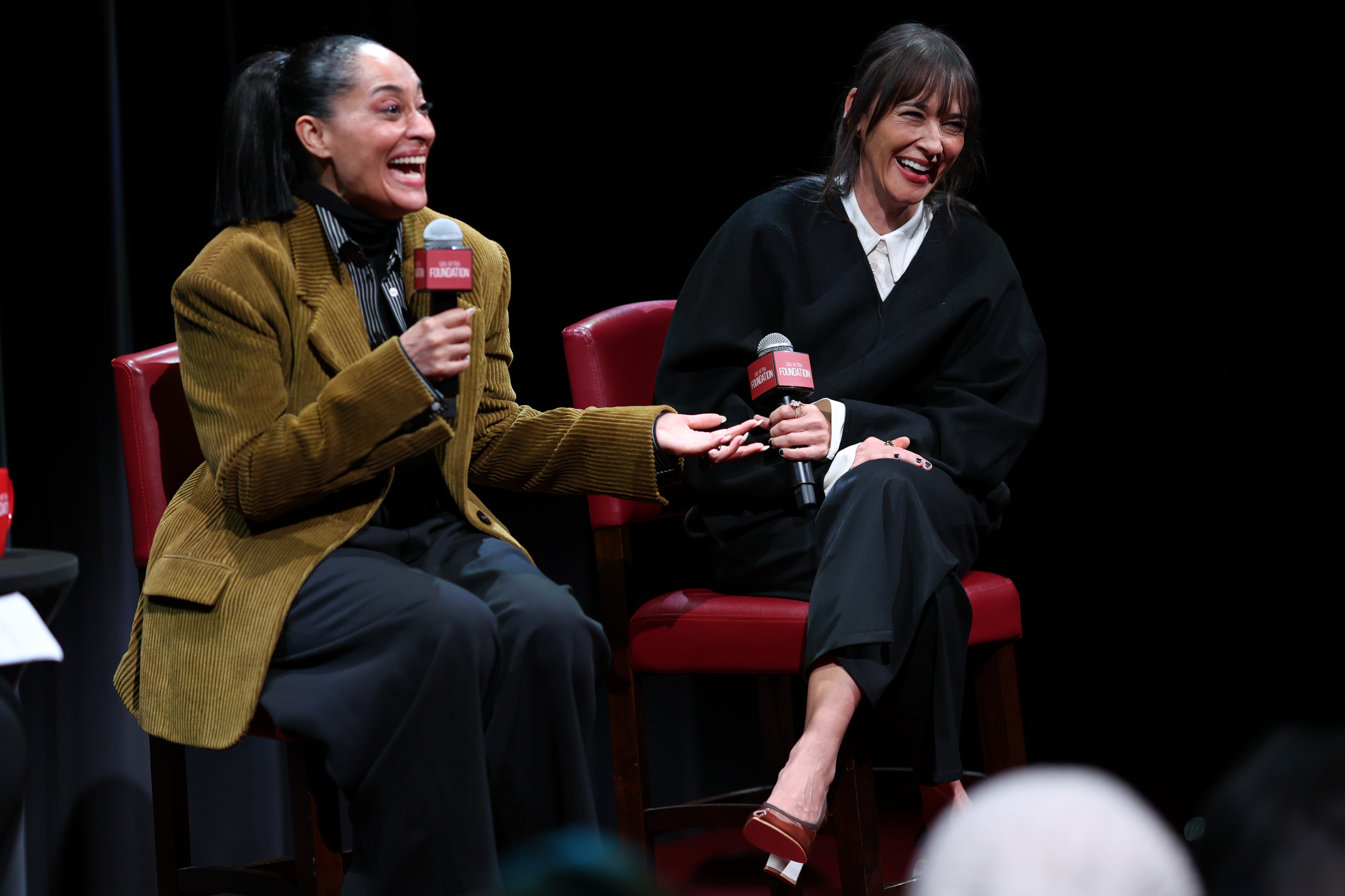 NEW YORK, NEW YORK - APRIL 07: Tracee Ellis Ross (L) and Rashida Jones attend SAG-AFTRA Foundation Conversations - "Black Mirror" Screening and Conversation at SAG-AFTRA Foundation Robin Williams Center on April 07, 2025 in New York City. (Photo by Manny Carabel/Getty Images)