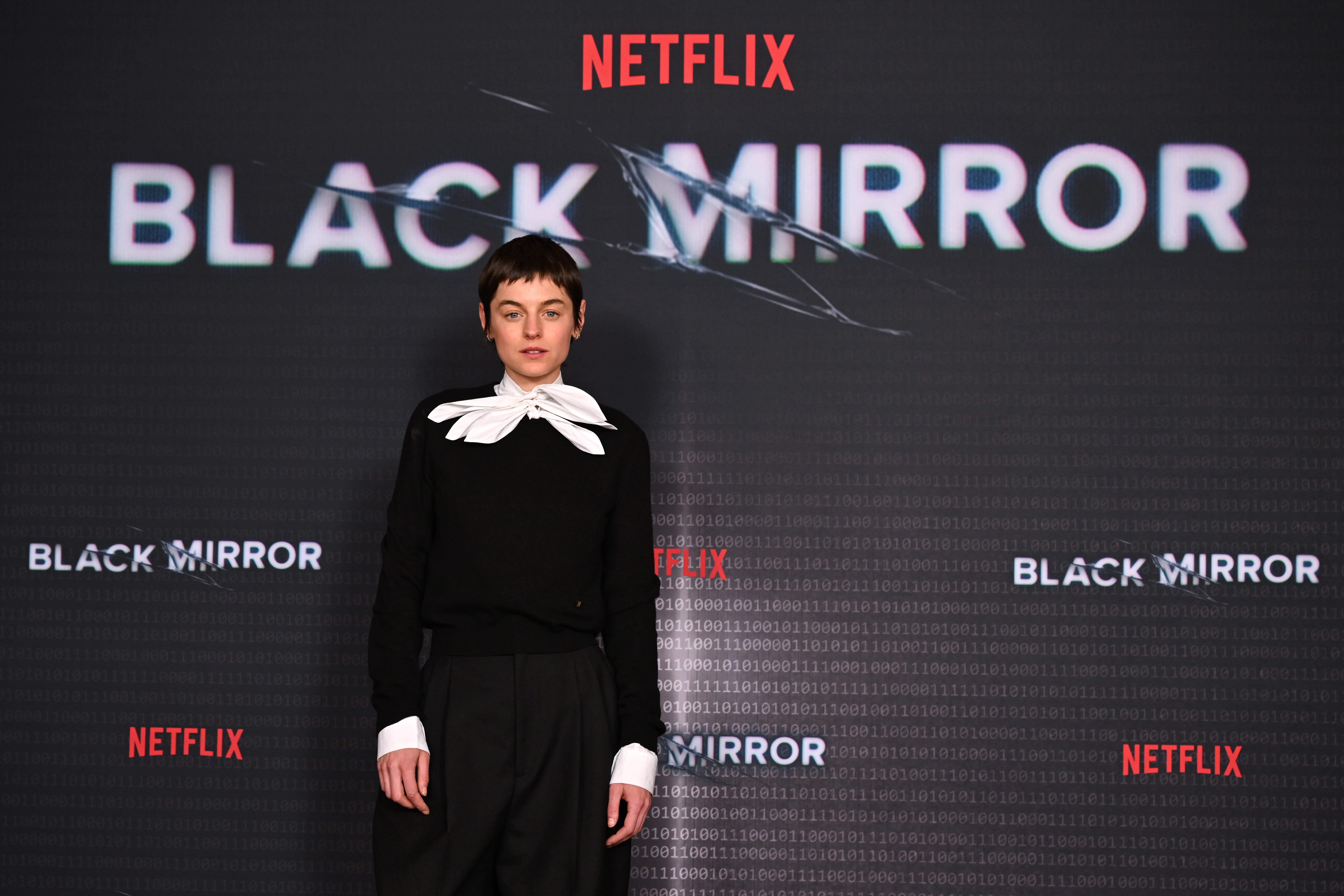 LONDON, ENGLAND - APRIL 09: Emma Corrin attends the "Black Mirror: Hotel Reverie" Season Seven Special Screening at the BFI Southbank on April 09, 2025 in London, England. (Photo by Jeff Spicer/Getty Images)