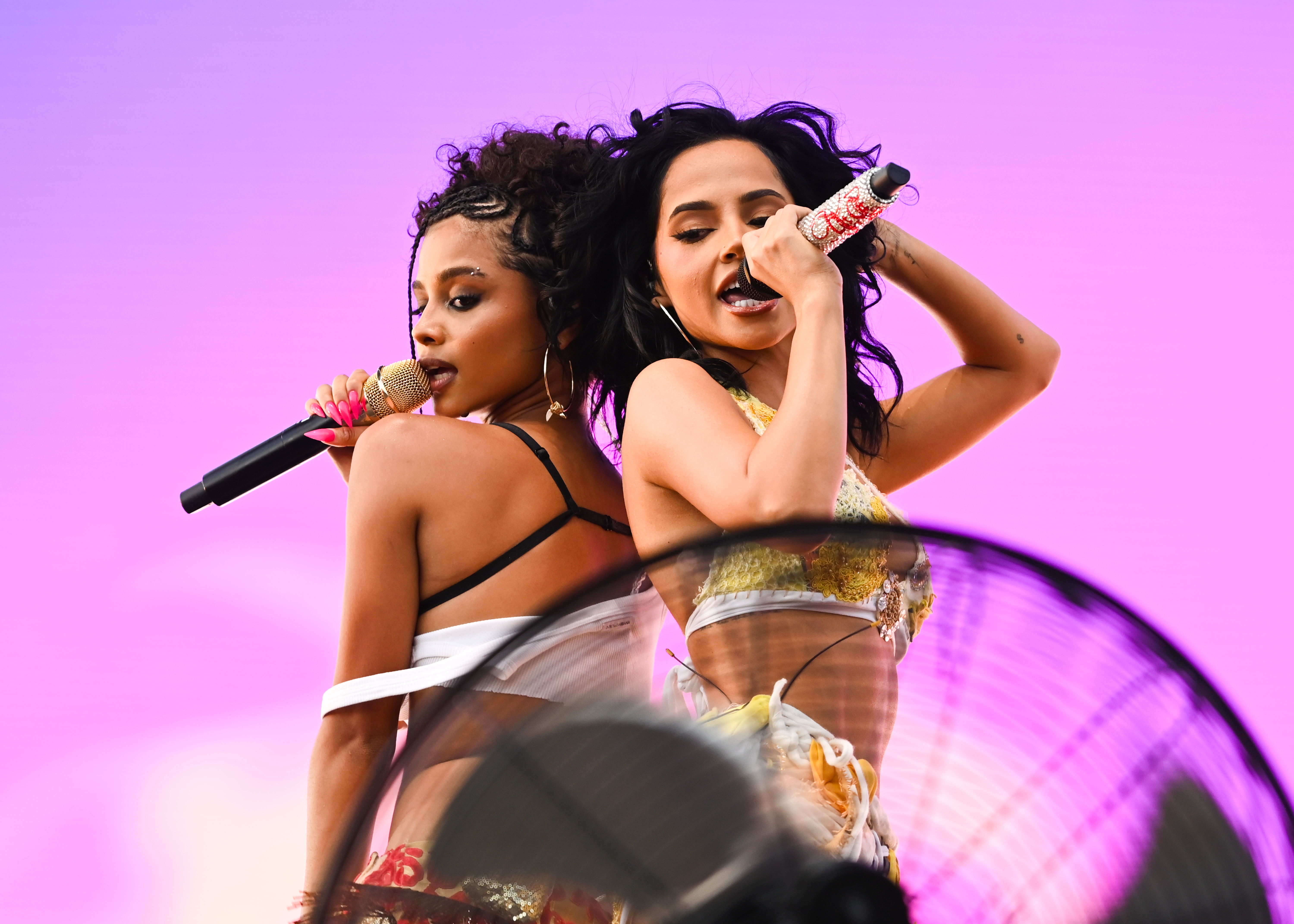 Tyla, Becky G at the 2025 Coachella Valley Music And Arts Festival on April 11, 2025 in Indio, California.