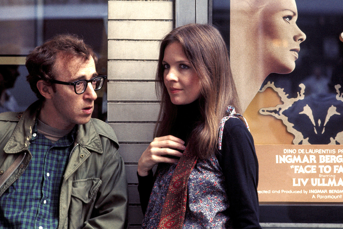 ANNIE HALL, Woody Allen, Diane Keaton, Liv Ullmann (on poster), 1977