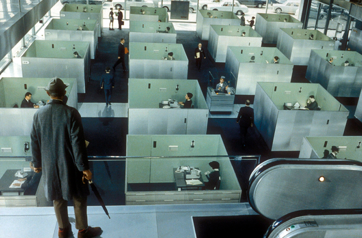 PLAYTIME, Jacques Tati (foreground), 1967