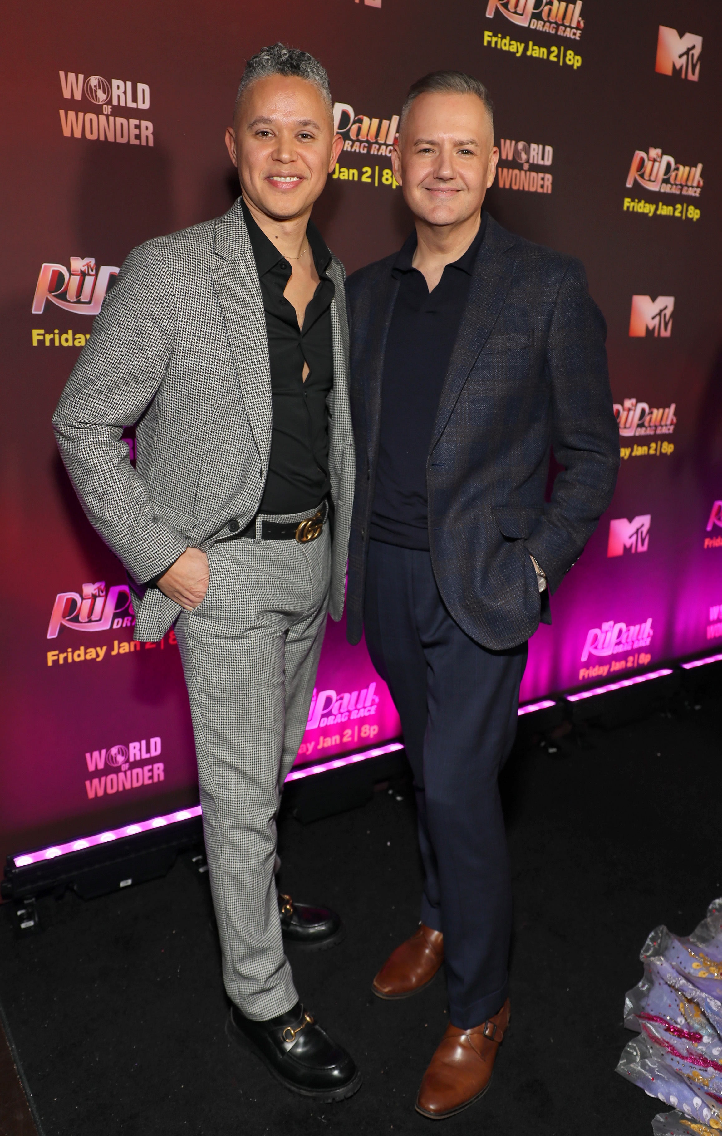 NEW YORK, NEW YORK - DECEMBER 09:  Dr. Wellington Garcia-Mathews and Ross Mathews attend RuPaul's Drag Race S18 Premiere Event at Aqua New York on December 09, 2025 in New York City. (Photo by Santiago Felipe/Getty Images for MTV)