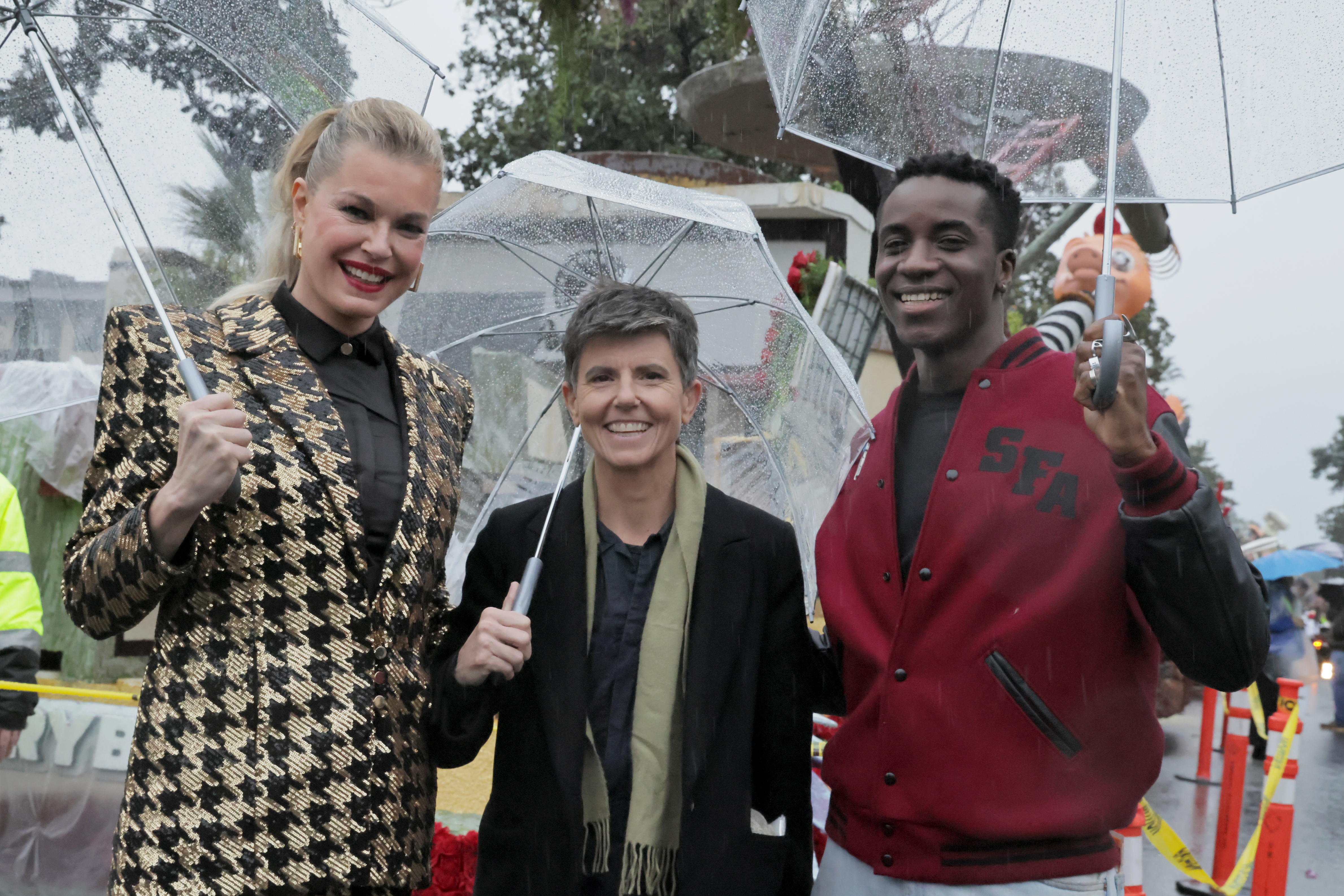 PASADENA, CALIFORNIA - JANUARY 01: (L-R) Rebecca Romijn, Tig Notaro and Karim Diane attend the "Star Trek" 60th Anniversary Rose Parade Float Celebration on January 01, 2026 in Pasadena, California. (Photo by Rodin Eckenroth/Getty Images for Paramount+)