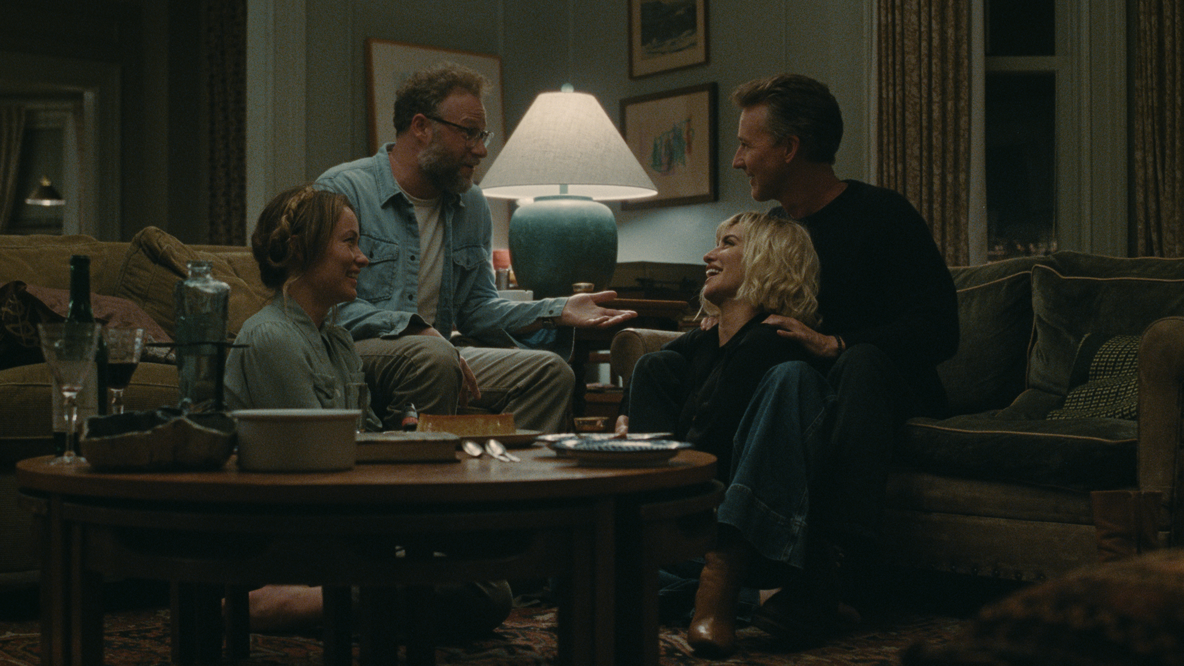 Olivia Wilde, Seth Rogen, Penélope Cruz and Edward Norton appear in The Invite by Olivia Wilde, an official selection of the 2026 Sundance Film Festival. Courtesy of Sundance Institute | photo c/o The Invite