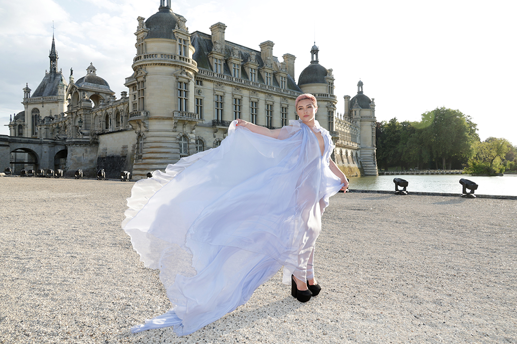 CHANTILLY, FRANCE - JULY 05: (EDITORIAL USE ONLY - For Non-Editorial use please seek approval from Fashion House) Florence Pugh attends the Valentino Haute Couture Fall/Winter 2023/2024 show as part of Paris Fashion Week at Chateau de Chantilly on July 05, 2023 in Chantilly, France. (Photo by Pascal Le Segretain/Getty Images)