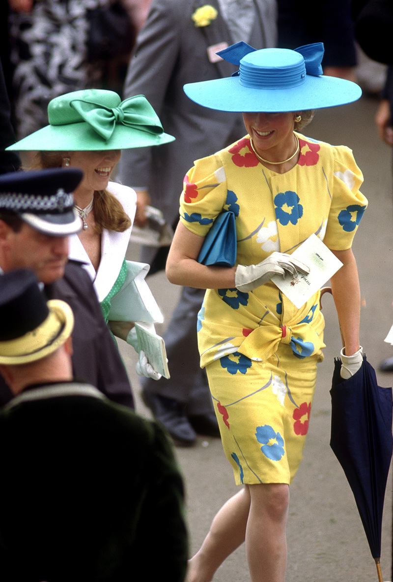 The Princess of Wales and the Duchess of York in the Royal Enclosure at an Ascot race meeting, June 1987.  (Photo by Lucy Levenson/Getty Images)