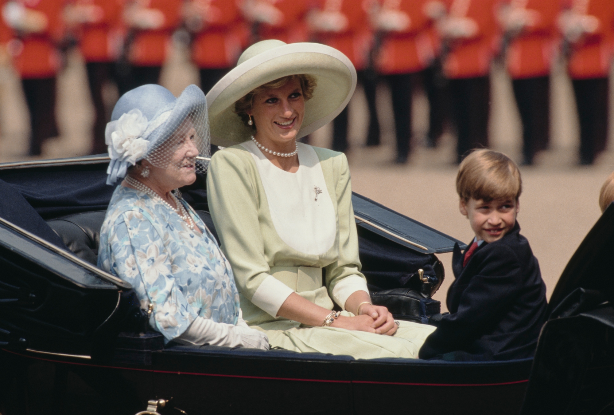 Diana, Princess of Wales (1961 - 1997) in a carriage with the Queen Mother and Prince William during the Trooping the Colour ceremony at Buckingham Palace in London, June 1990. (Photo by Jayne Fincher/Princess Diana Archive/Getty Images)