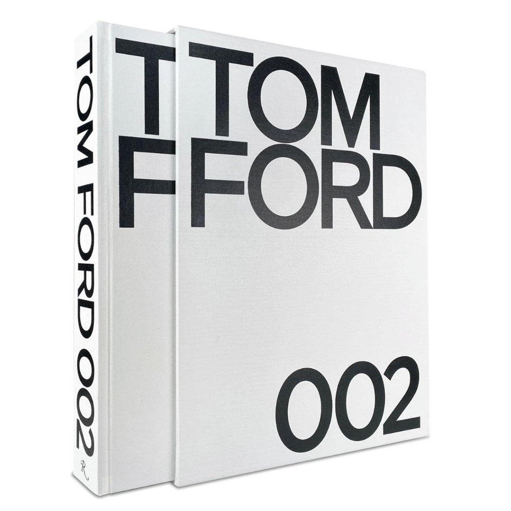white coffee table book with black text