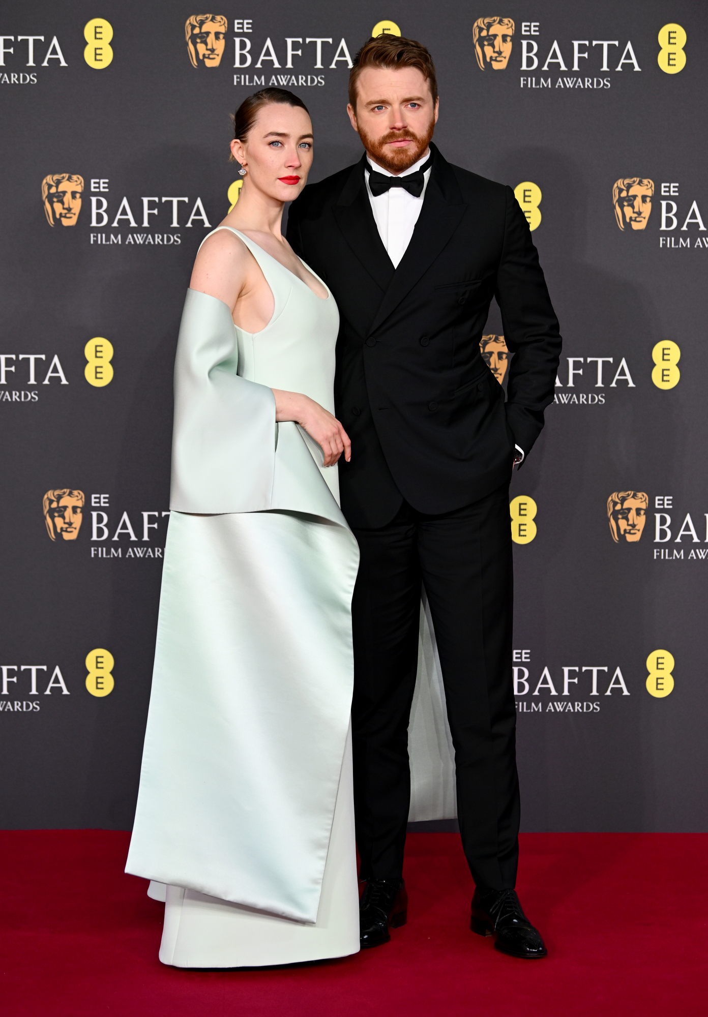 LONDON, ENGLAND - FEBRUARY 16: Saoirse Ronan and Jack Lowden attend the EE BAFTA Film Awards 2025 at The Royal Festival Hall on February 16, 2025 in London, England. (Photo by Joe Maher/BAFTA/Getty Images for BAFTA)