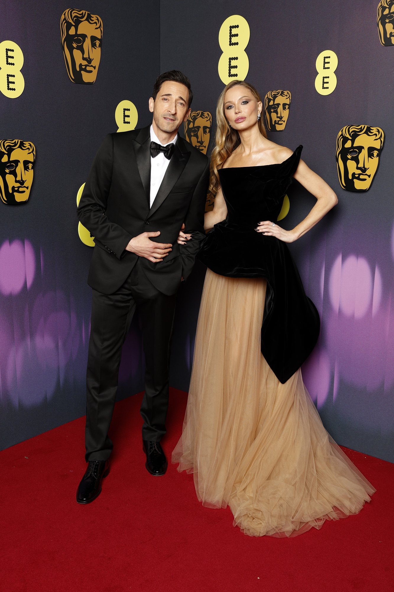 LONDON, ENGLAND - FEBRUARY 16: Adrien Brody and Georgina Chapman attend the EE BAFTA Film Awards 2025 at The Royal Festival Hall on February 16, 2025 in London, England. (Photo by John Phillips/BAFTA/Getty Images for BAFTA)