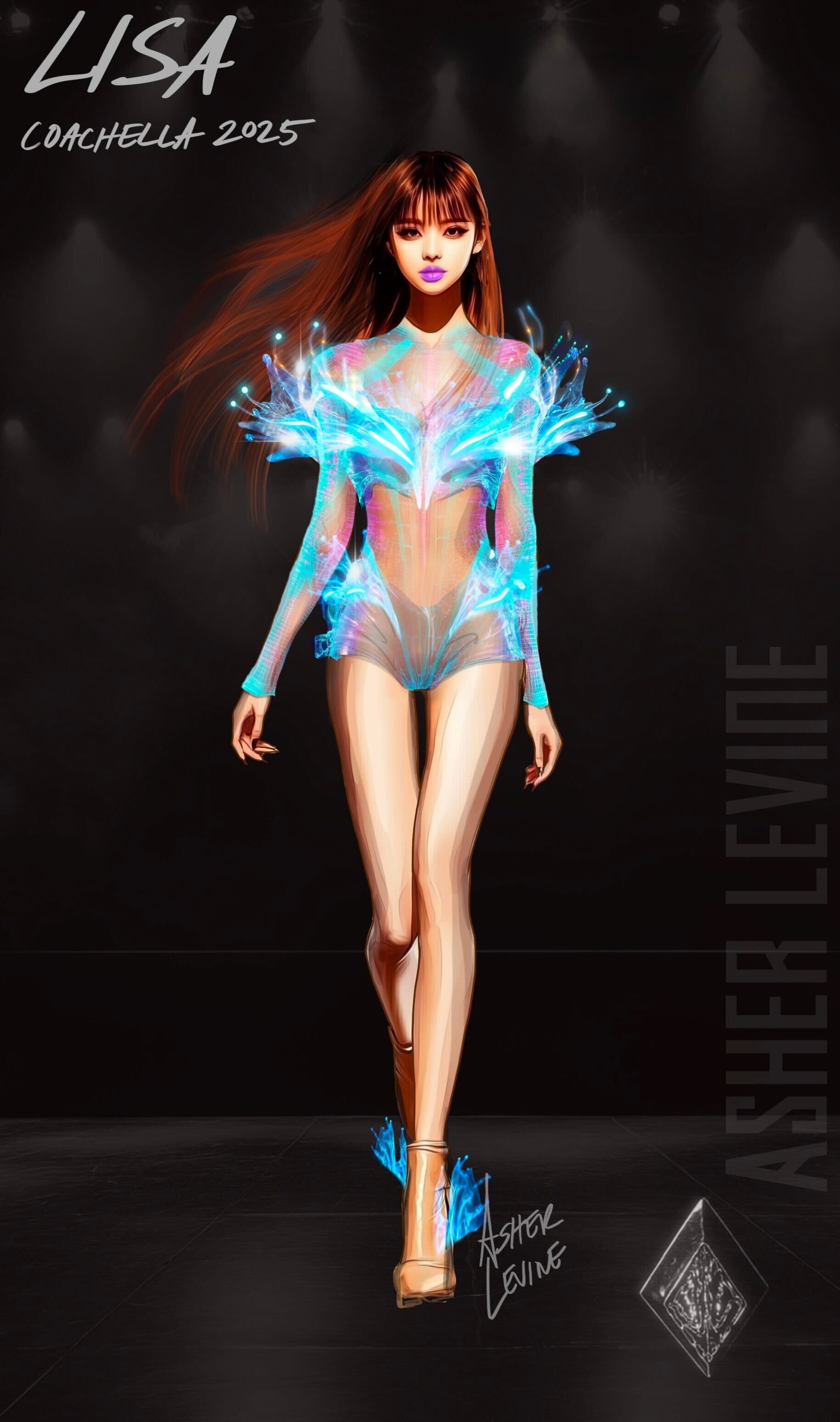 Lisa's Coachella 2025 stage outfits by Asher Levine.