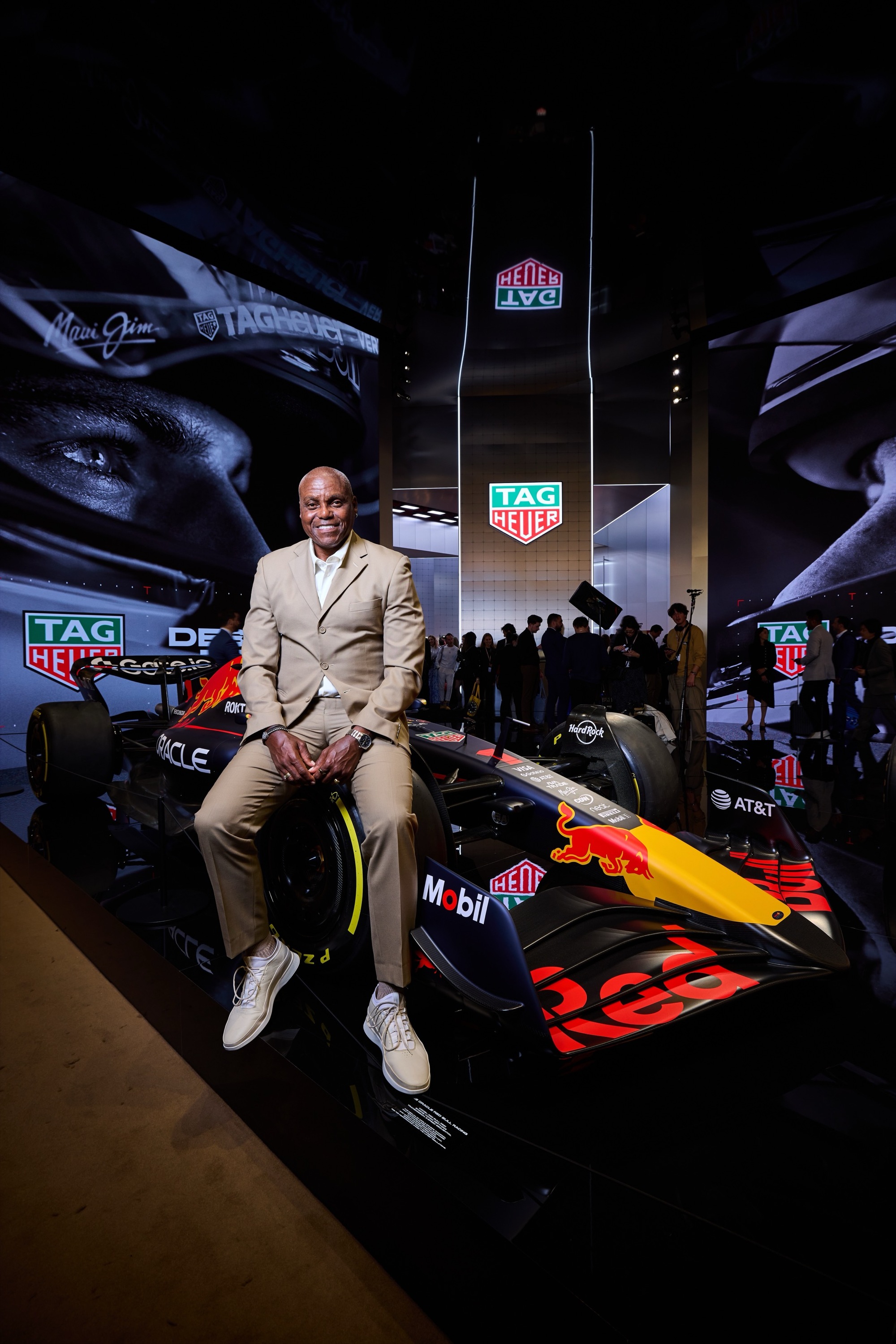 Carl Lewis at the Tag Heuer booth.