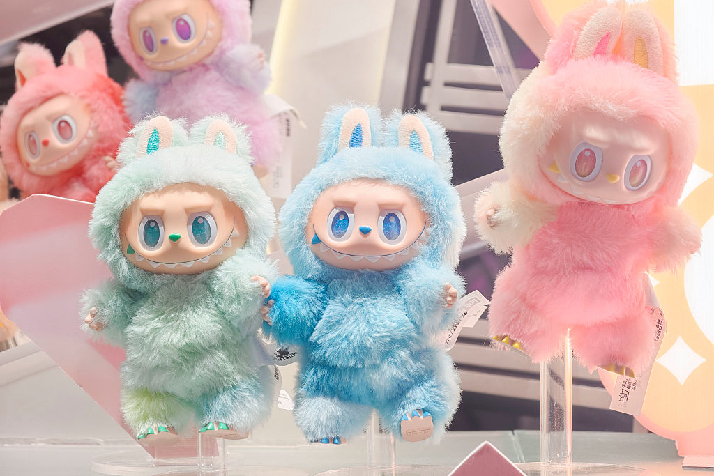 SHANGHAI, CHINA - MAY 24: Pop Mart's Labubu vinyl plush figures are on display at a Pop Mart store on May 24, 2025 in Shanghai, China. (Photo by VCG/VCG via Getty Images)