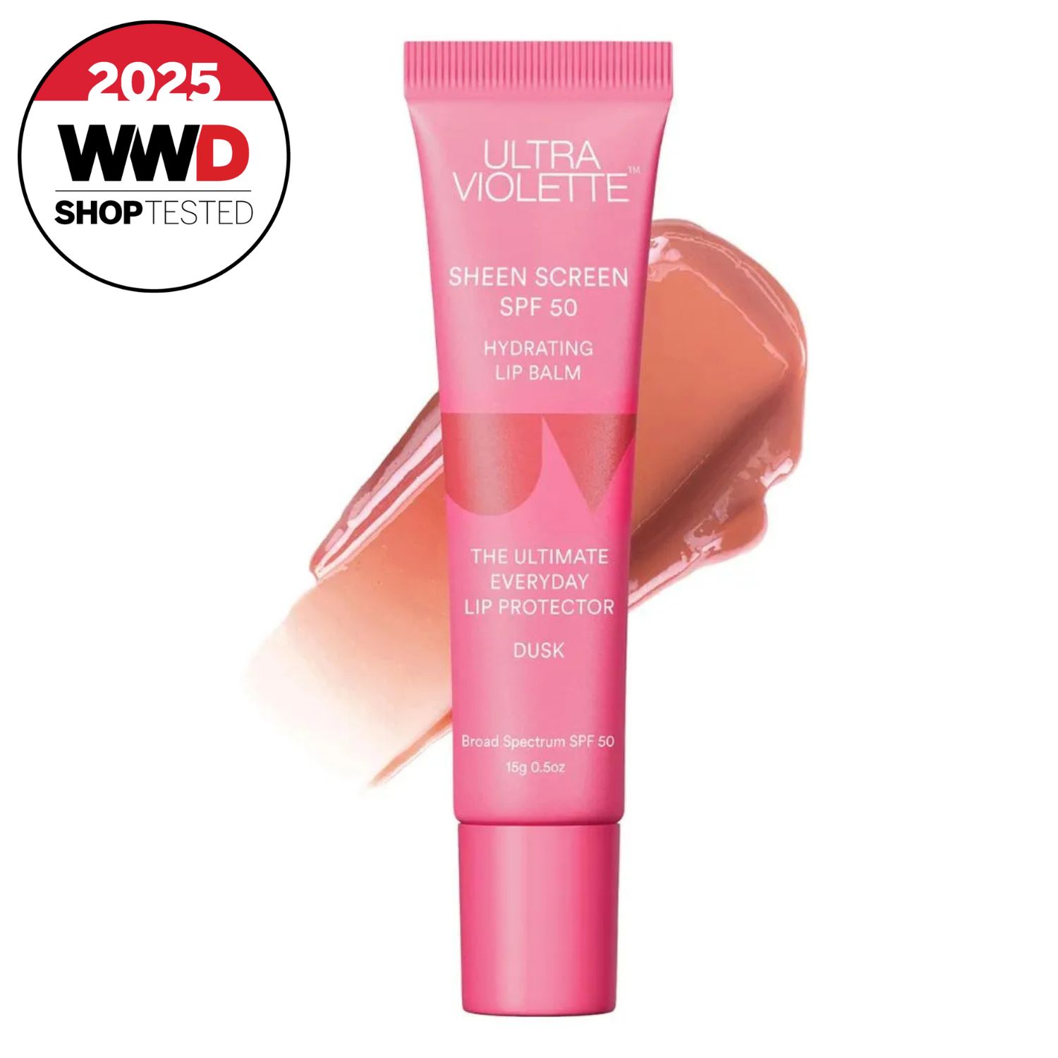 tinted lip balm in pink tube with swipe