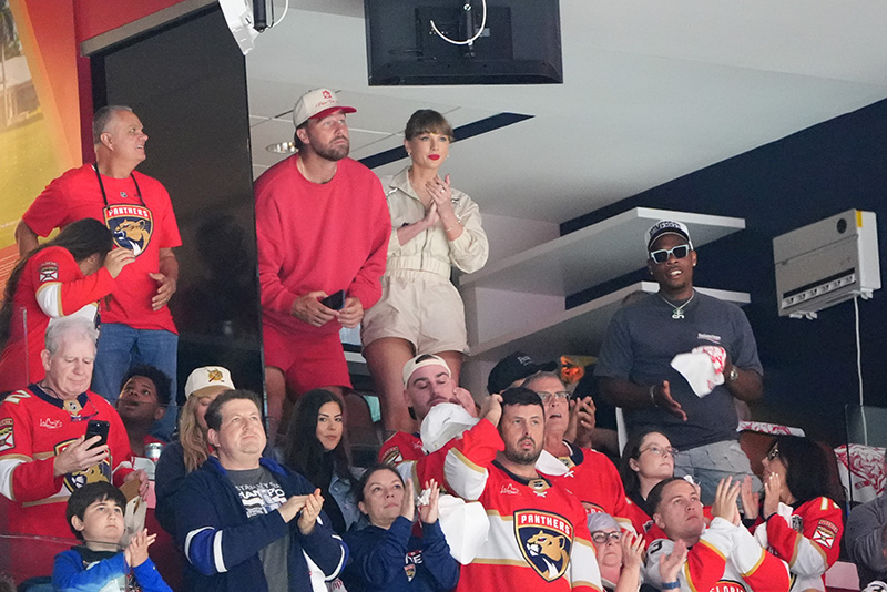 NFL player Travis Kelce and singer Taylor Swift at the 2025 Stanley Cup Final