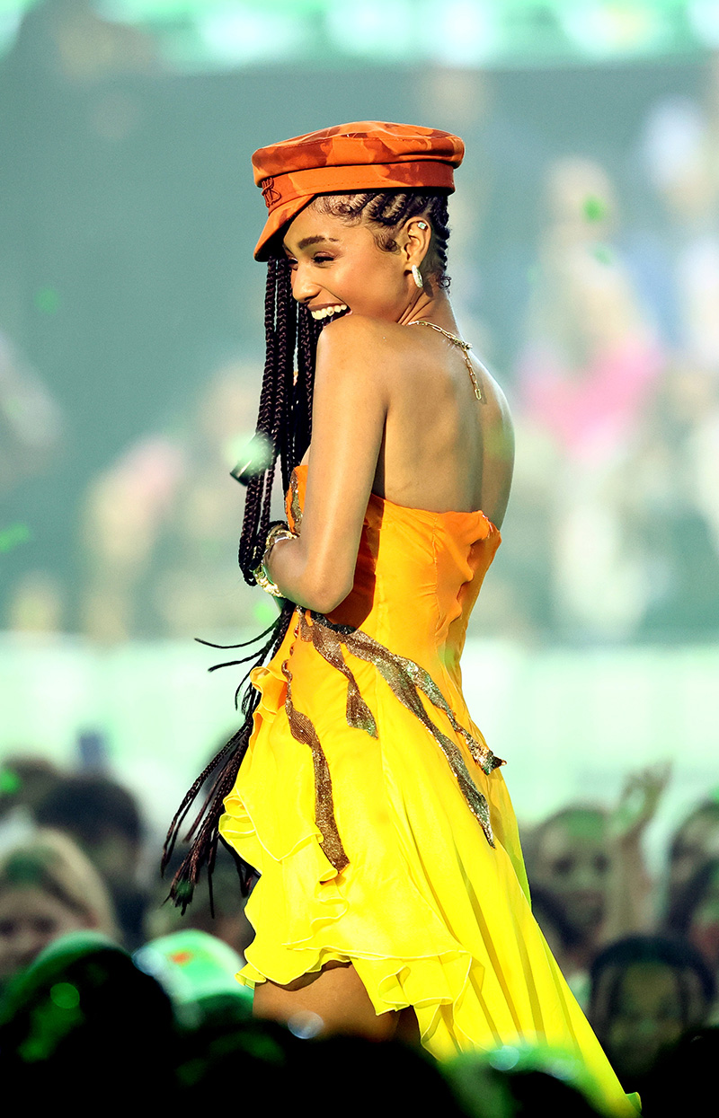 Tyla at the Nickelodeon 2025 Kids' Choice Awards held at Barker Hangar on June 21, 2025 in Santa Monica, California.