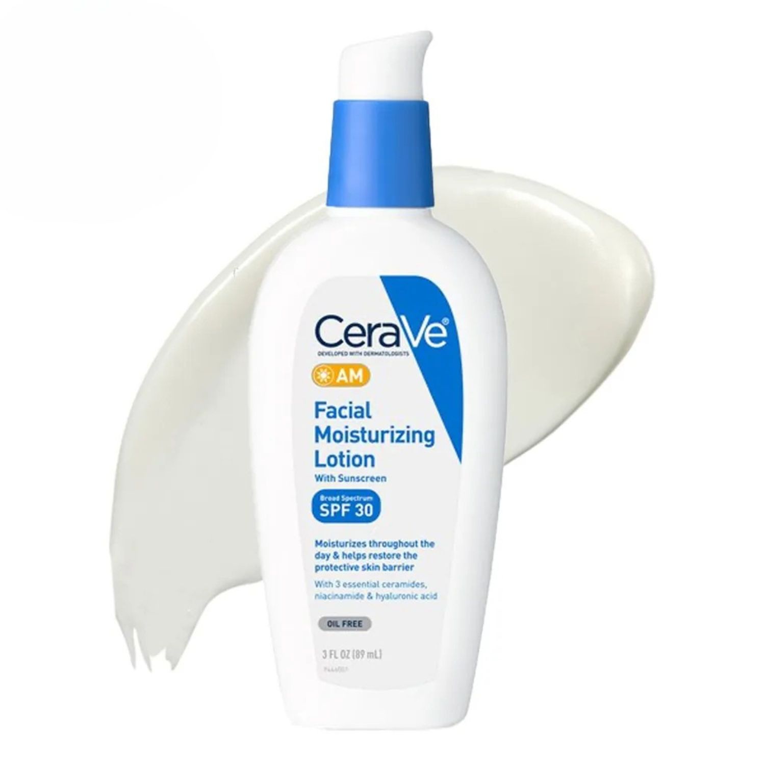 blue and white container of sunscreen