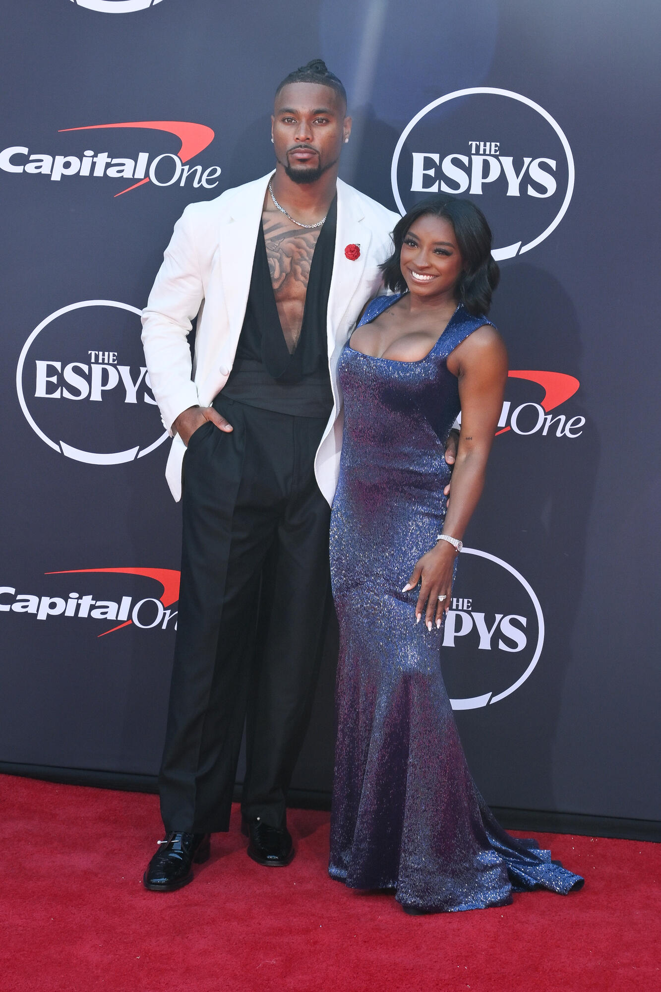 Jonathan Owens, Simone Biles at the 2025 ESPY Awards held at the Dolby Theatre on July 16, 2025 in Los Angeles, California.