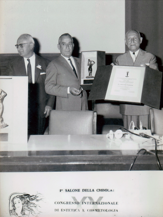Vincenzo Martone receiving the top prize of cosmetology in 1969.