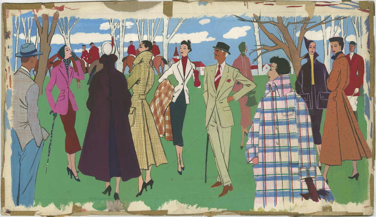 Polo Spectators, Tempera, 17 3/8” x 30”
