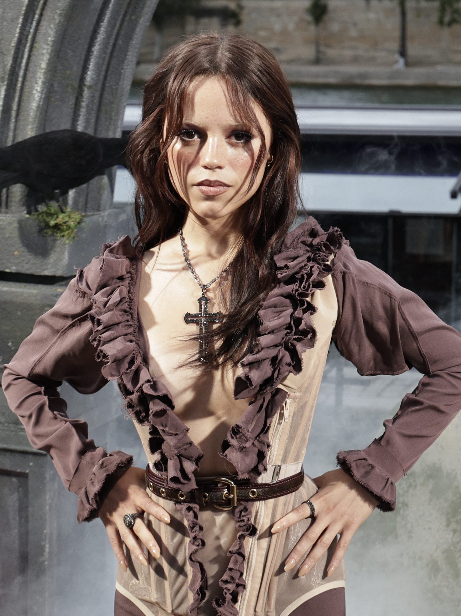 US actress Jenna Ortega poses during the premiere of the second Season of the supernatural mystery Netflix TV series