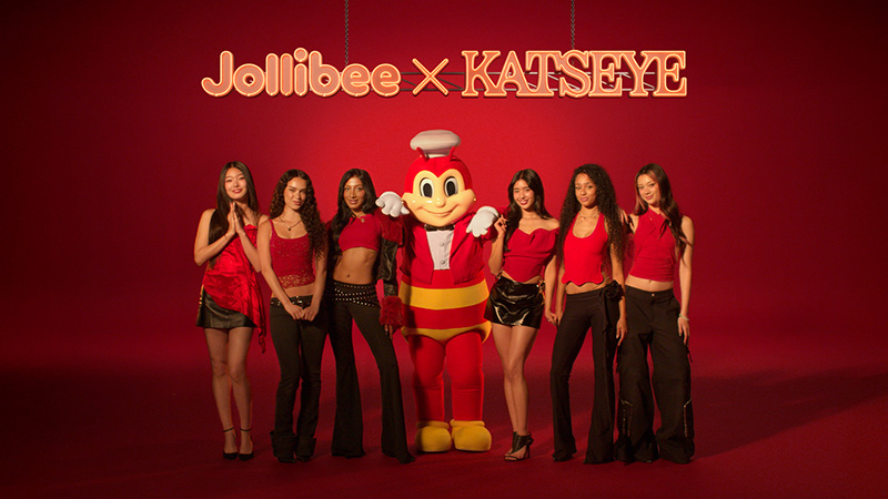 Jollibee x Katseye collaboration with new T-shirt, tank top and tote bag.