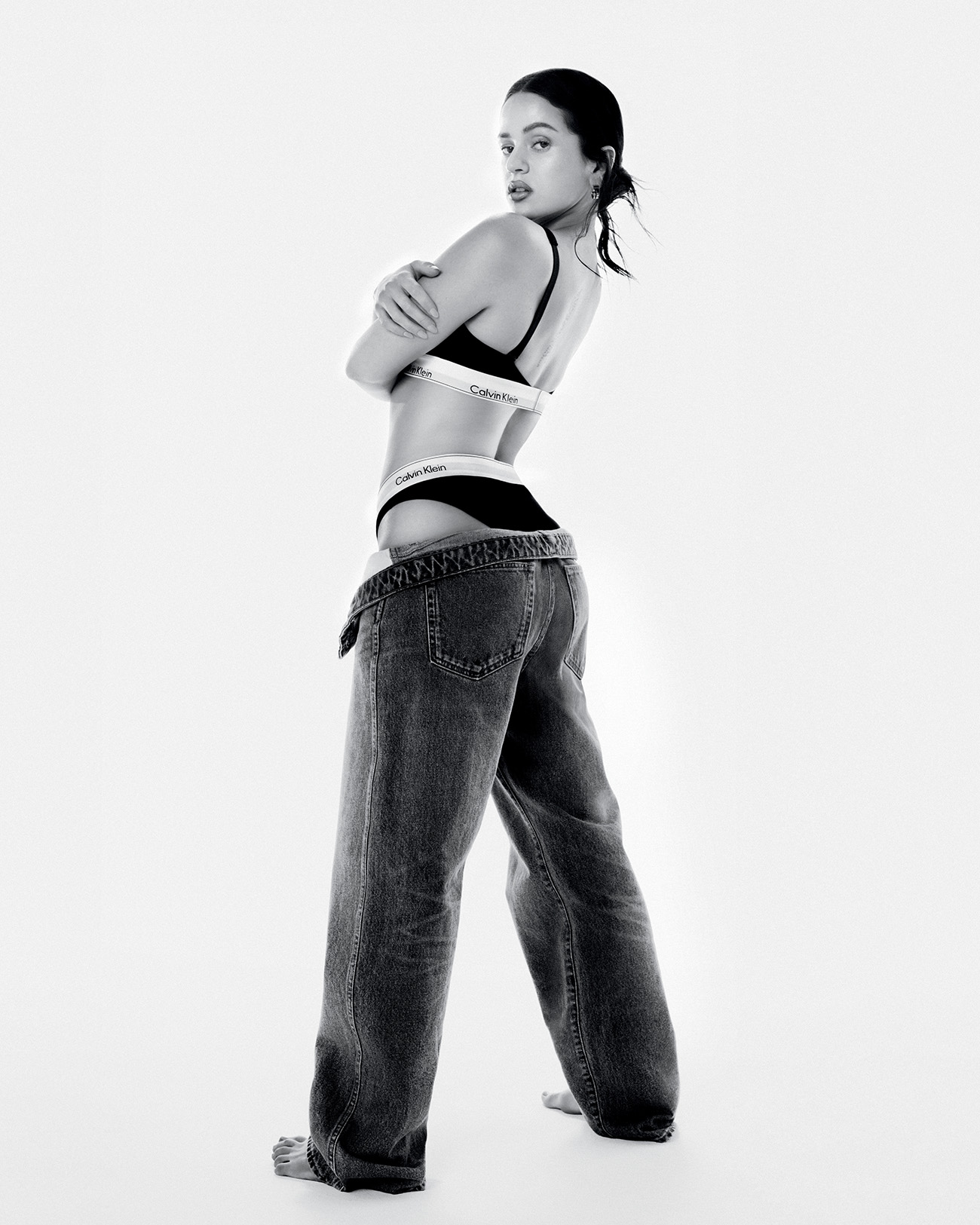 Rosalía for Calvin Klein's fall 2025 underwear campaign.