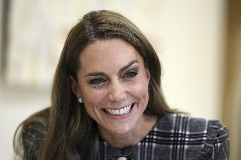 Kate Middleton wears a wide collar Alessandra Rich dress during a visit to the National Federation of Women's Institute (WI) to commemorate the three-year anniversary of the death of Queen Elizabeth II on Sept. 8, 2025 in Sunningdale, England.