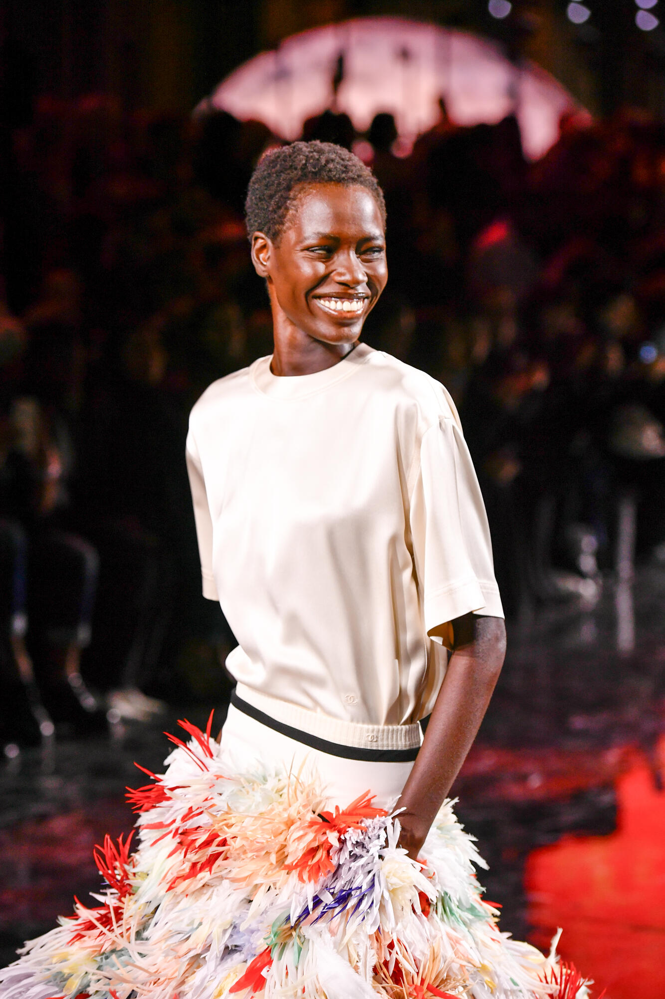 Awar Odhiang on the runway on the runway at the Chanel fashion show as part of Spring/Summer 2026 Paris Fashion Week held at Grand Palais on October 06, 2025 in Paris, France.