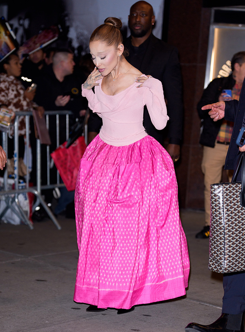 Ariana Grande wearing Andreas Kronthaler for Vivienne Westwood spring 2025 ready-to-wear collection promoting