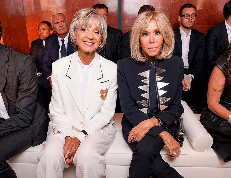 Hélène Mercier-Arnault, Brigitte Macron at the Louis Vuitton fashion show as part of Spring/Summer 2026 Paris Fashion Week held at The Louvre on September 30, 2025 in Paris, France.