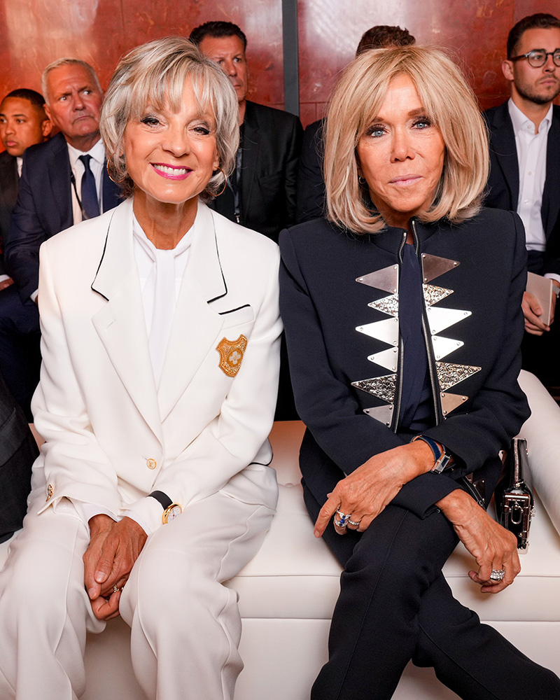 Hélène Mercier-Arnault, Brigitte Macron at the Louis Vuitton fashion show as part of Spring/Summer 2026 Paris Fashion Week held at The Louvre on September 30, 2025 in Paris, France.