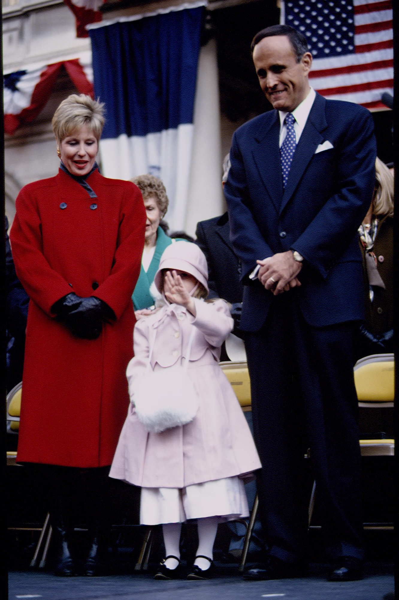 New York City Mayor Rudolph Giuliani with his wife Donna Giuliani their daughter Caroline Giuliani.  (Photo by Rick Maiman/Sygma via Getty Images)