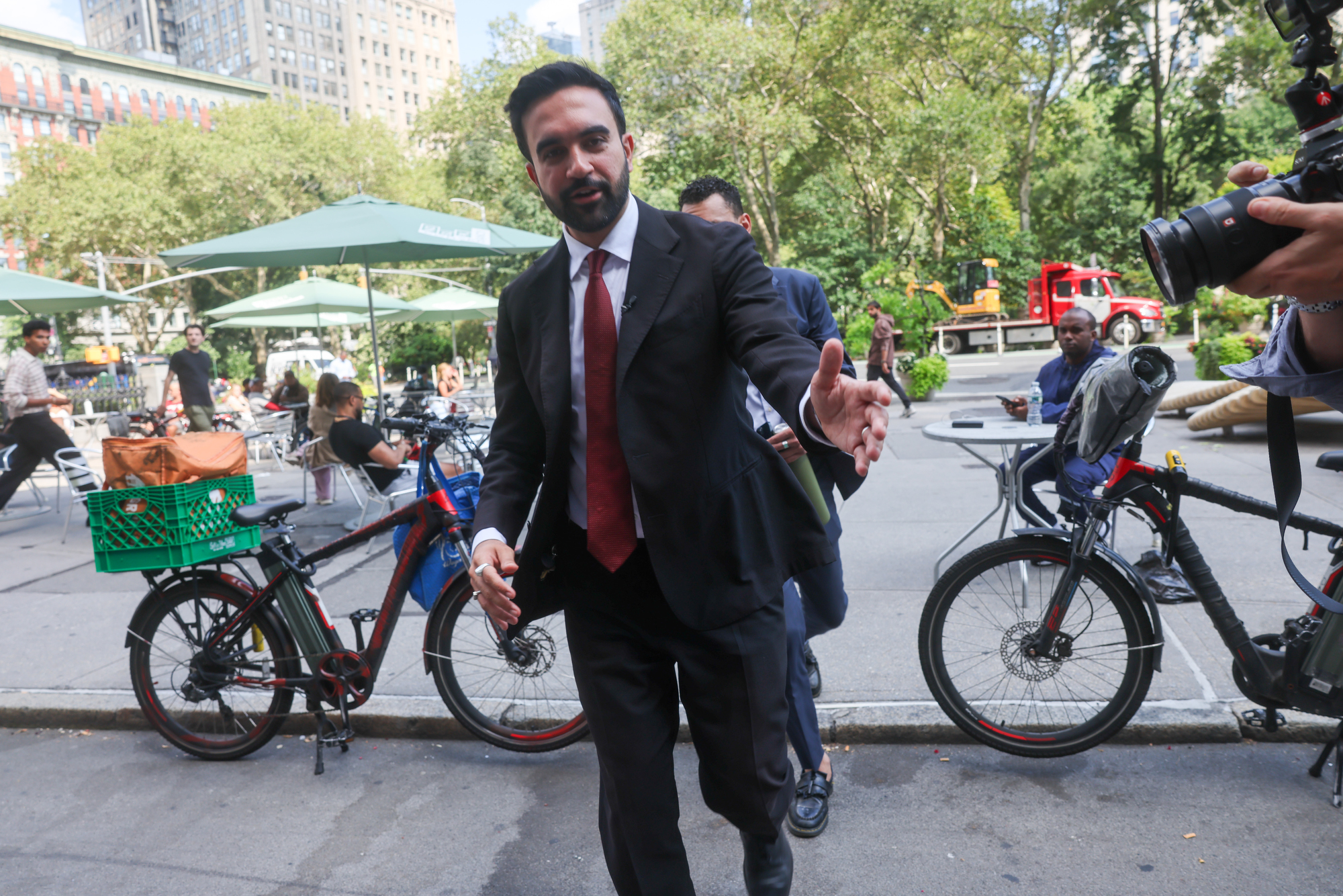 Democratic mayoral nominee for New York City and current state Assemblyman Zohran Mamdani leaves a press conference where he accused Mayor Eric Adams of working with the Trump administration against him on September 03, 2025 in New York City. Mamdani claims that President Donald Trump has discussed offering New York City Mayor Eric Adams a position in order to help former Governor Andrew Cuomo, who is running as an independent, in the general election for mayor of New York City.