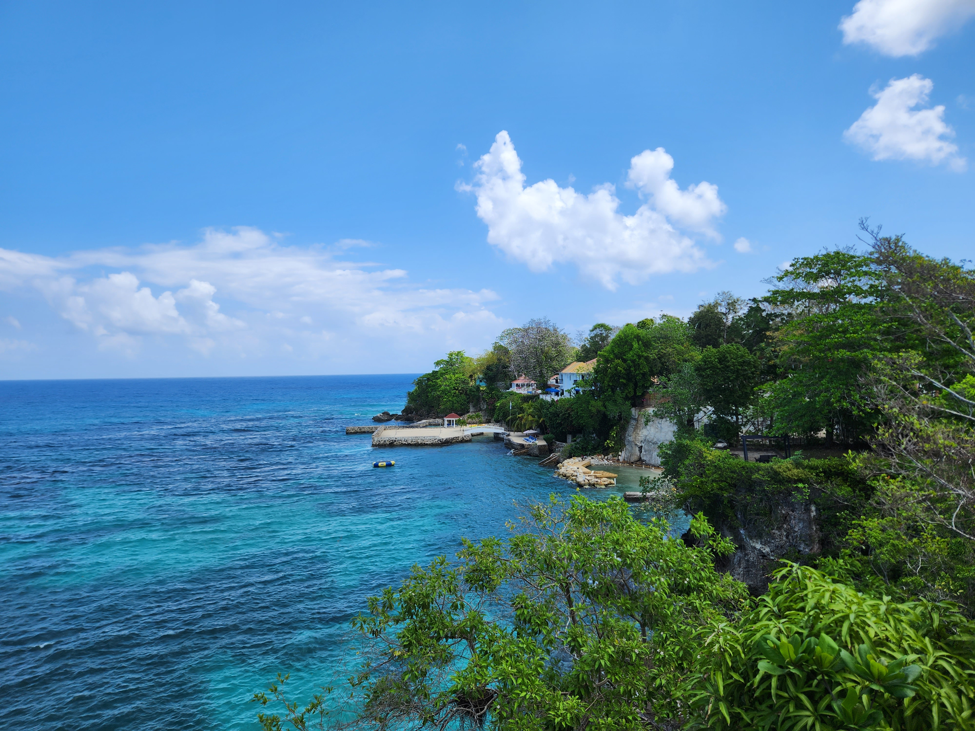 PRODUCTION - 01 April 2023, Jamaica, Oracabessa: From a neighboring property of the Goldeneye resort, part of the coast of the northern Jamaican town can be seen. Goldeneye is where Ian Fleming wrote the James Bond novels. Photo: Nick Kaiser/dpa (Photo by Nick Kaiser/picture alliance via Getty Images)