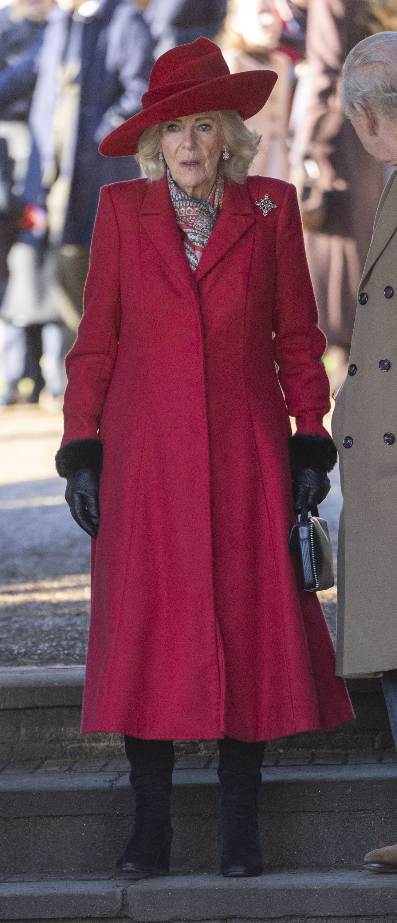 SANDRINGHAM, NORFOLK - DECEMBER 25: Queen Camilla attends the Christmas Morning Service at St Mary Magdalene Church on December 25, 2025 in Sandringham, Norfolk. (Photo by Mark Cuthbert/UK Press via Getty Images)