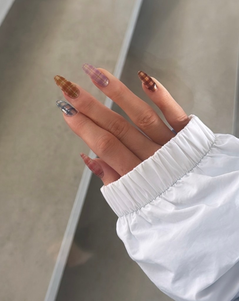 Kylie Jenner's plaid nails courtesy of Zola Ganzorigt.