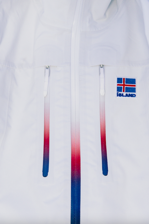 Details of the 66°North uniform designed for Team Iceland for the Milano Cortina 2026 Olympic, Paralympic Winter Games.