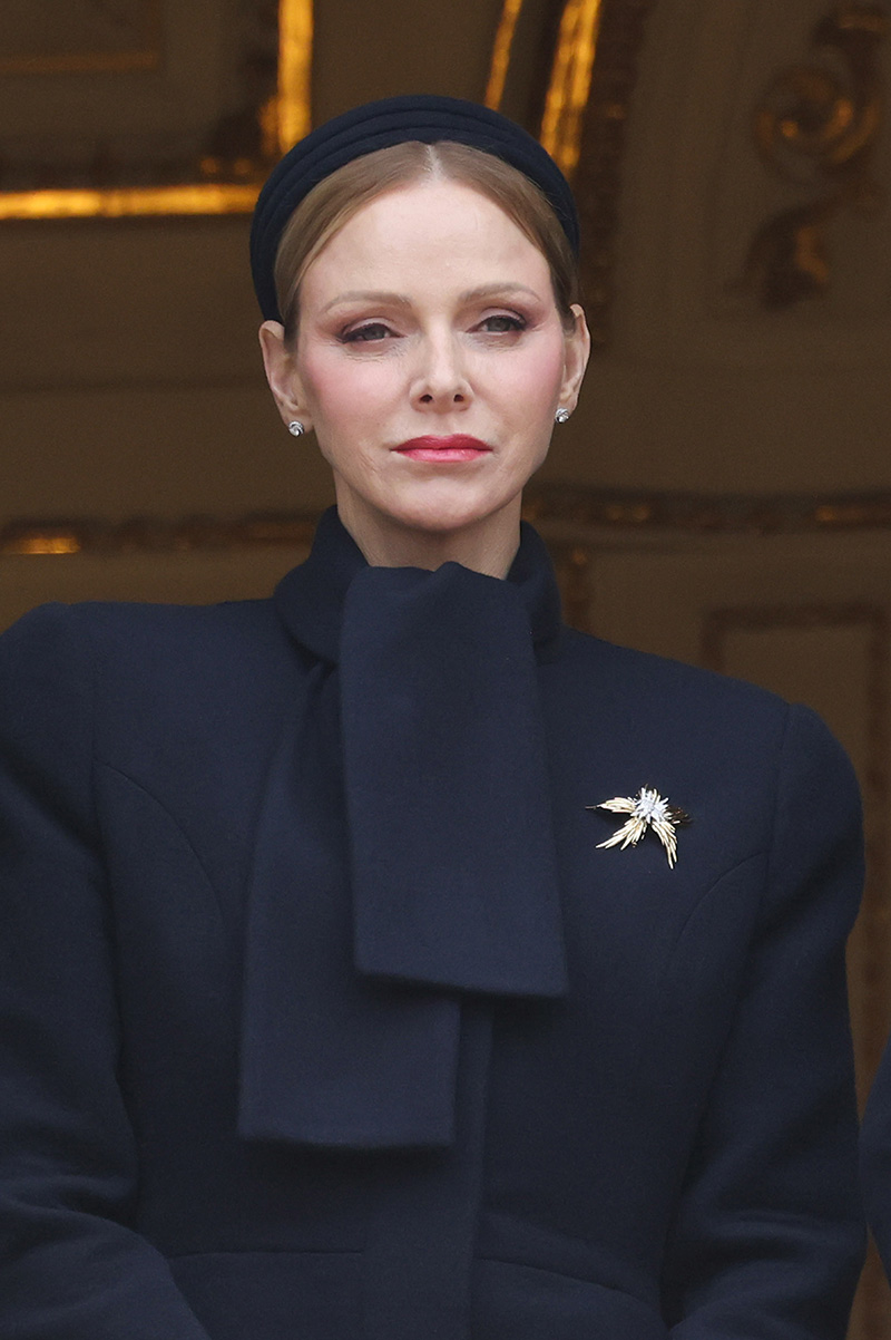 Princess Charlene of Monaco  goes monochrome for the 2026 Ceremony Of The Sainte-Devote on Jan. 27, 2026 in Monaco.