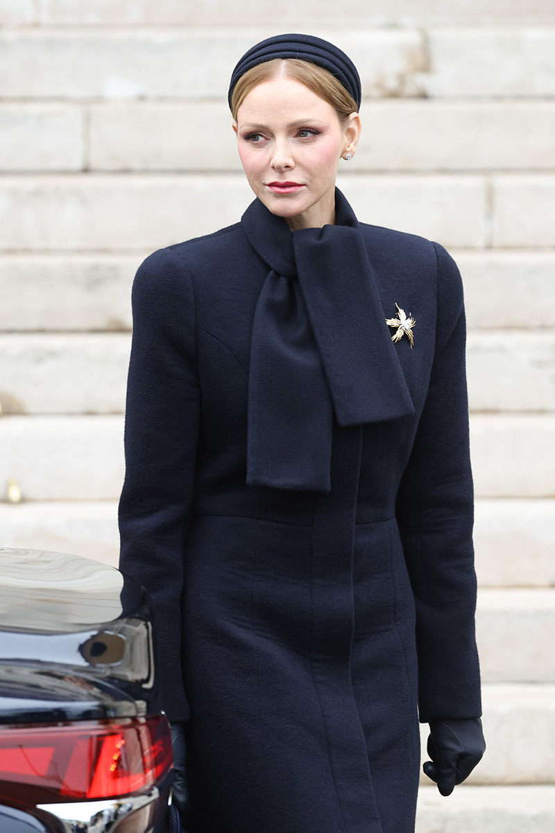 Princess Charlene of Monaco  goes monochrome for the 2026 Ceremony Of The Sainte-Devote on Jan. 27, 2026 in Monaco.