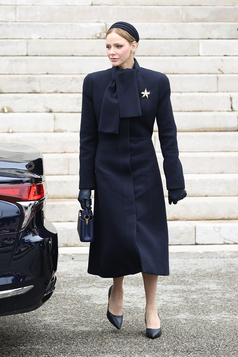 Princess Charlene of Monaco  goes monochrome for the 2026 Ceremony Of The Sainte-Devote on Jan. 27, 2026 in Monaco.