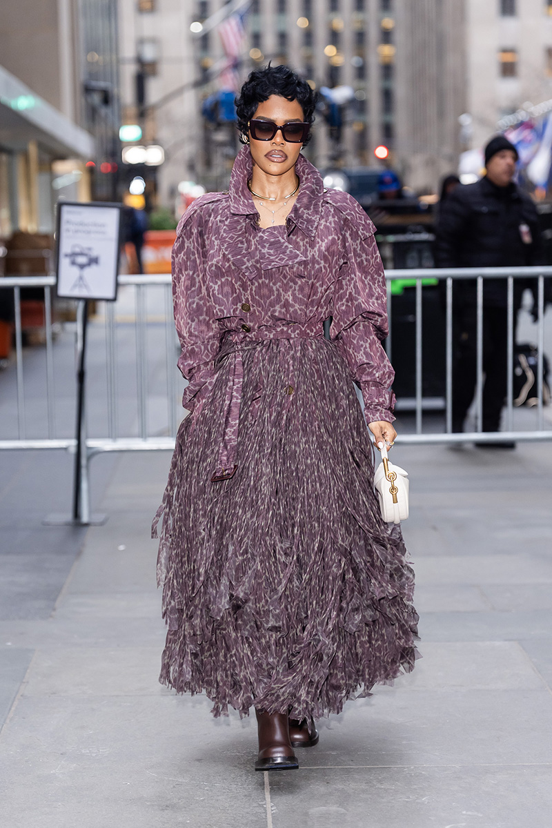 Teyana Taylor wears a Burberry fall 2025 ready-to-wear collection in New York City on Jan. 15.